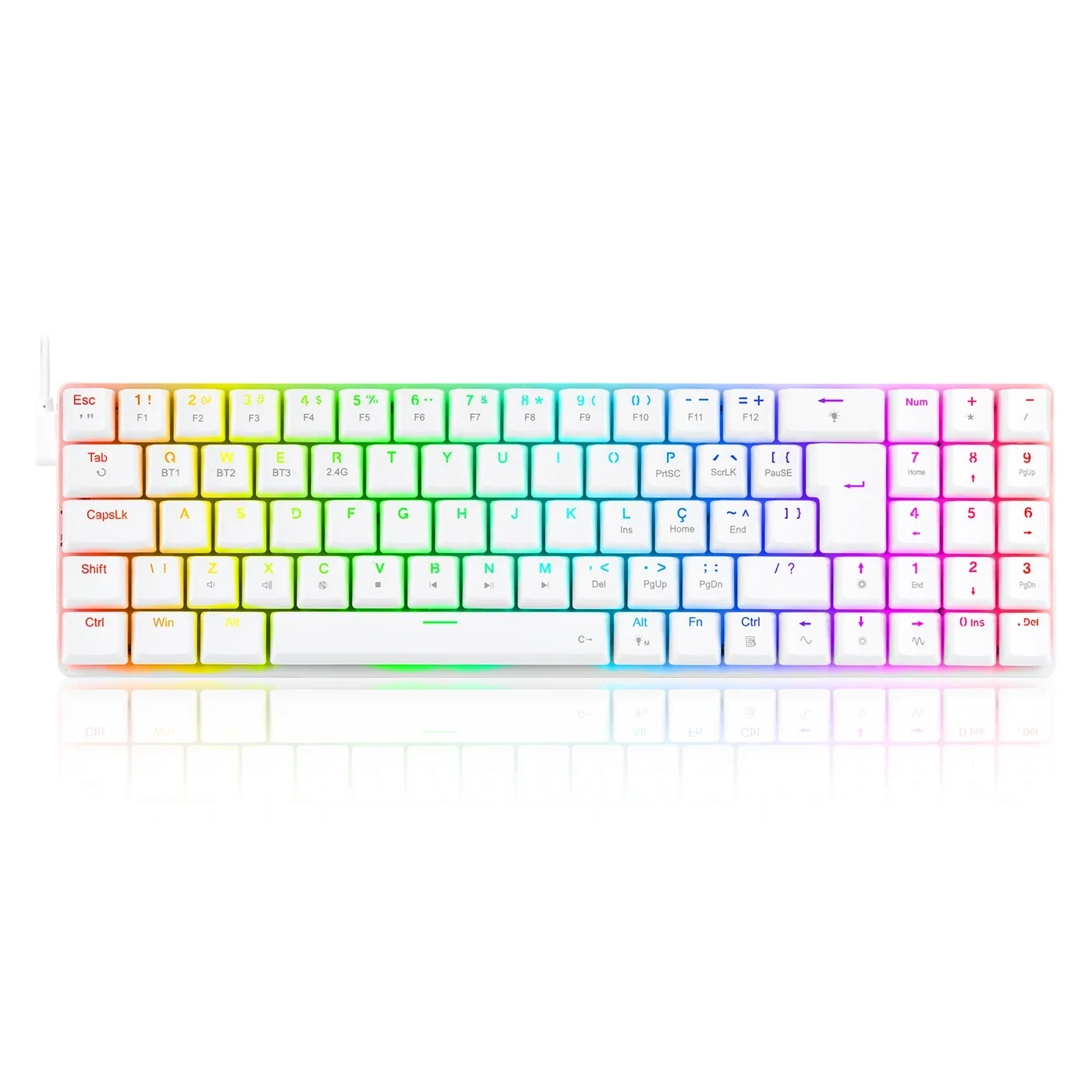 Teclado Mecânico Gamer Ashe PRO RGB Branco Switch Marrom