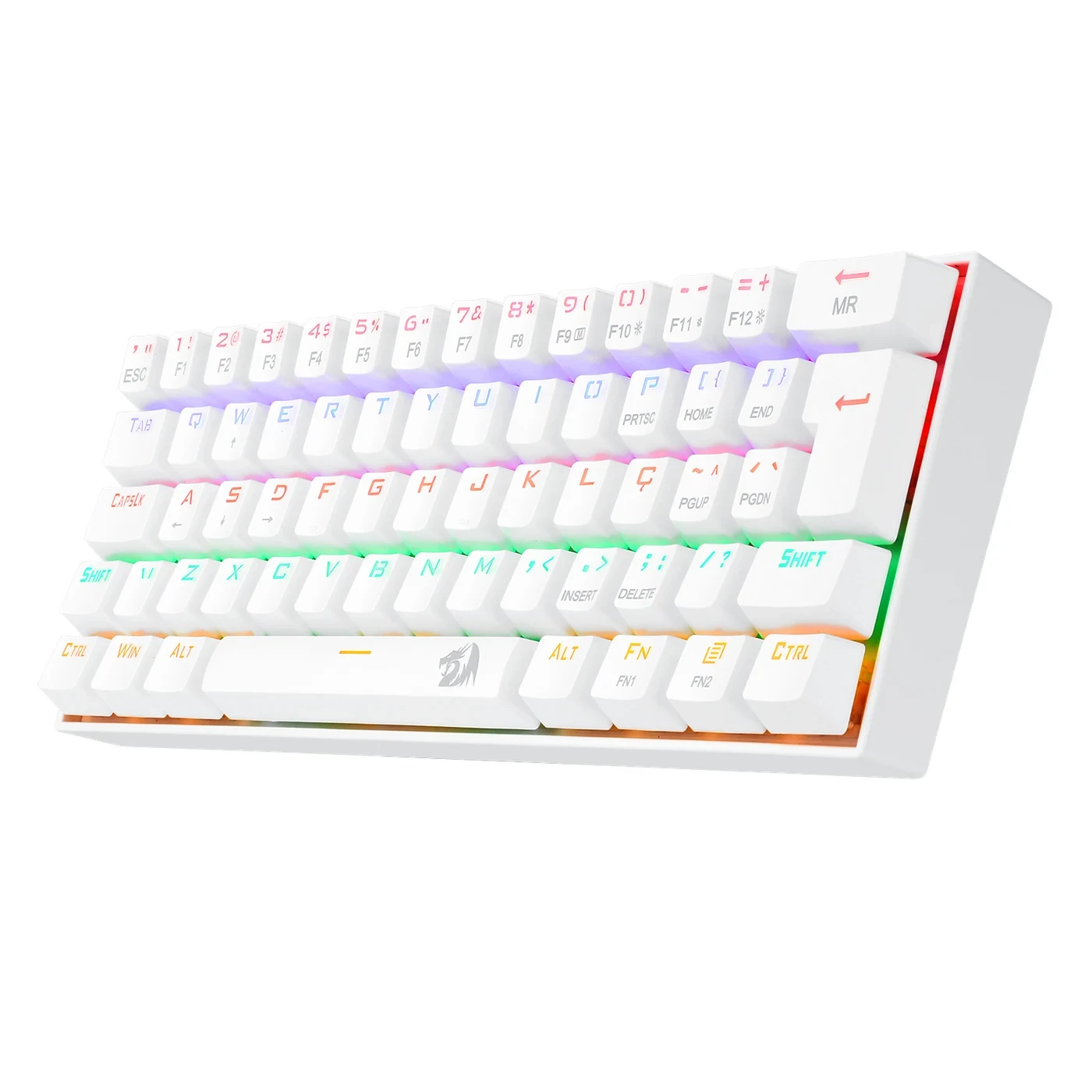 Teclado Gamer Mecânico Lakshmi Rainbow Branco Switch Azul ABNT2