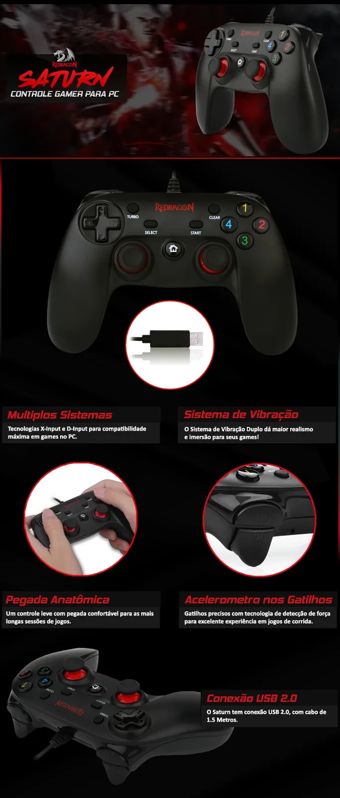 Controle Gamer Redragon Saturn
