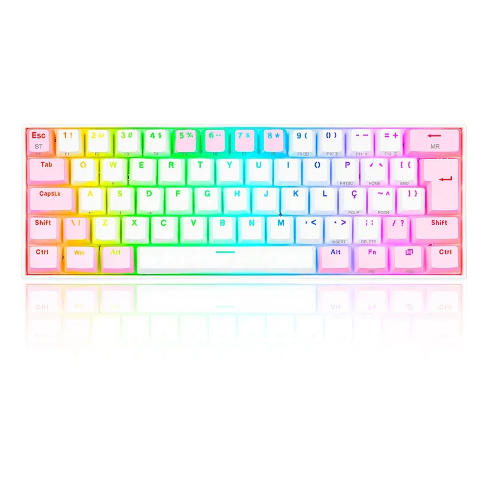 Teclado Mecânico Gamer Draconic PRO RGB Branco E Rosa Switch Marron ABNT2