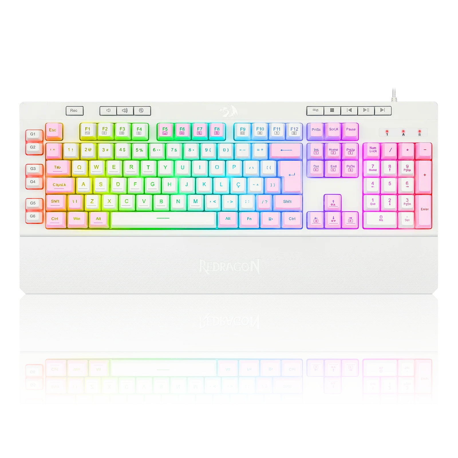 Teclado Membrana Gamer ABNT2 Shiva RGB Branco Com Rosa