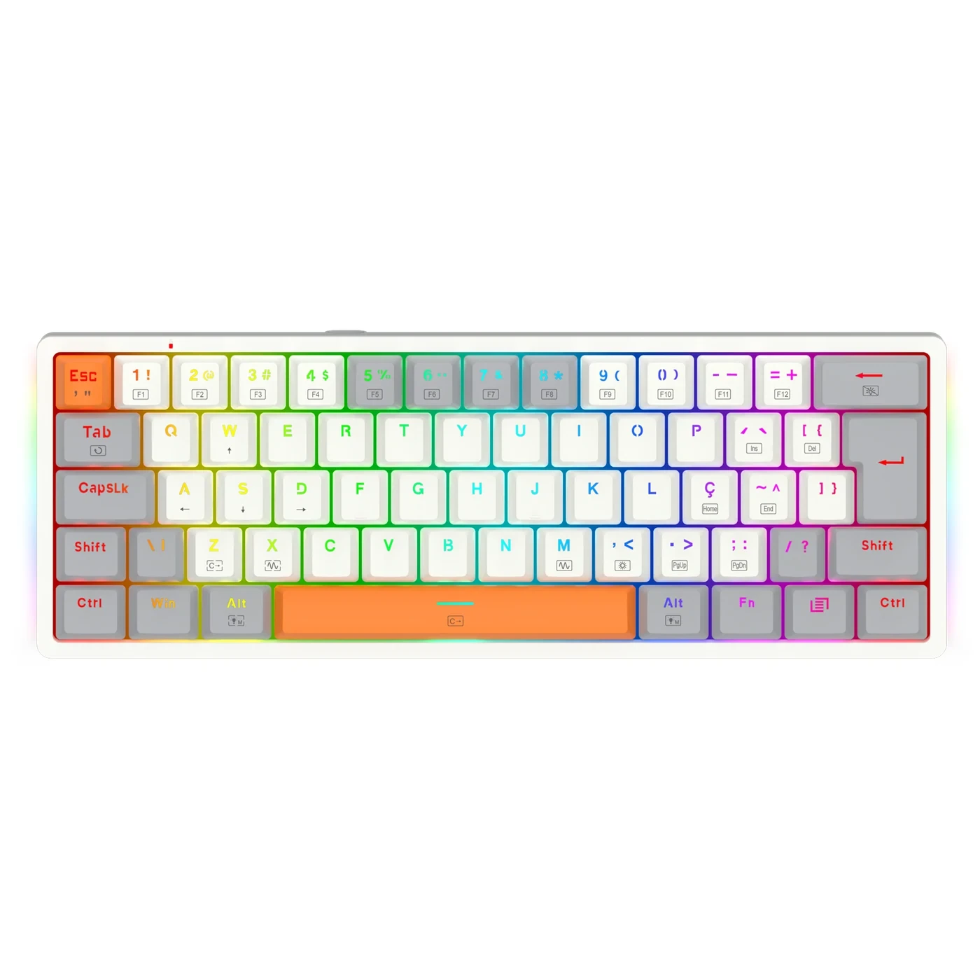 Teclado Mecânico Gamer Akali Keycaps Branco, Cinza E Laranja RGB Switch Marrom