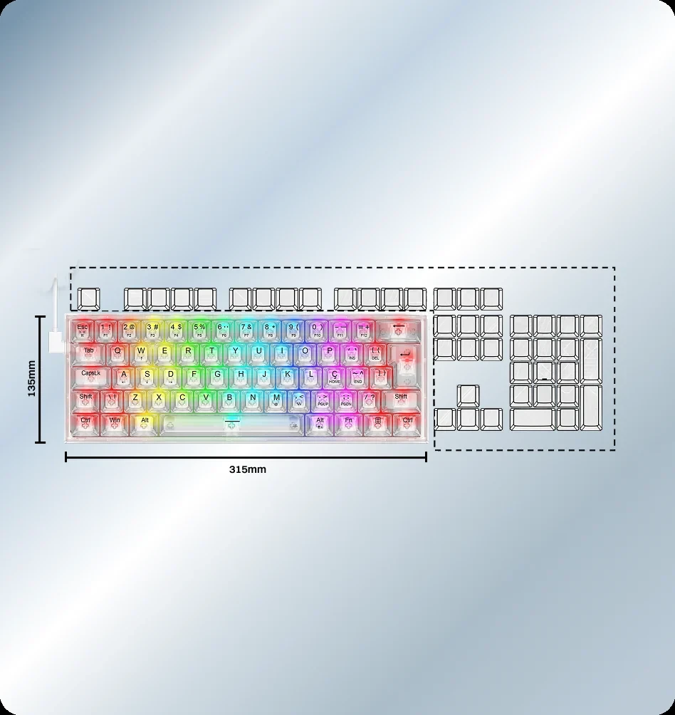 Teclado Mecânico Gamer Redragon Fizz RGB Crystal K617CT-RGB Pt