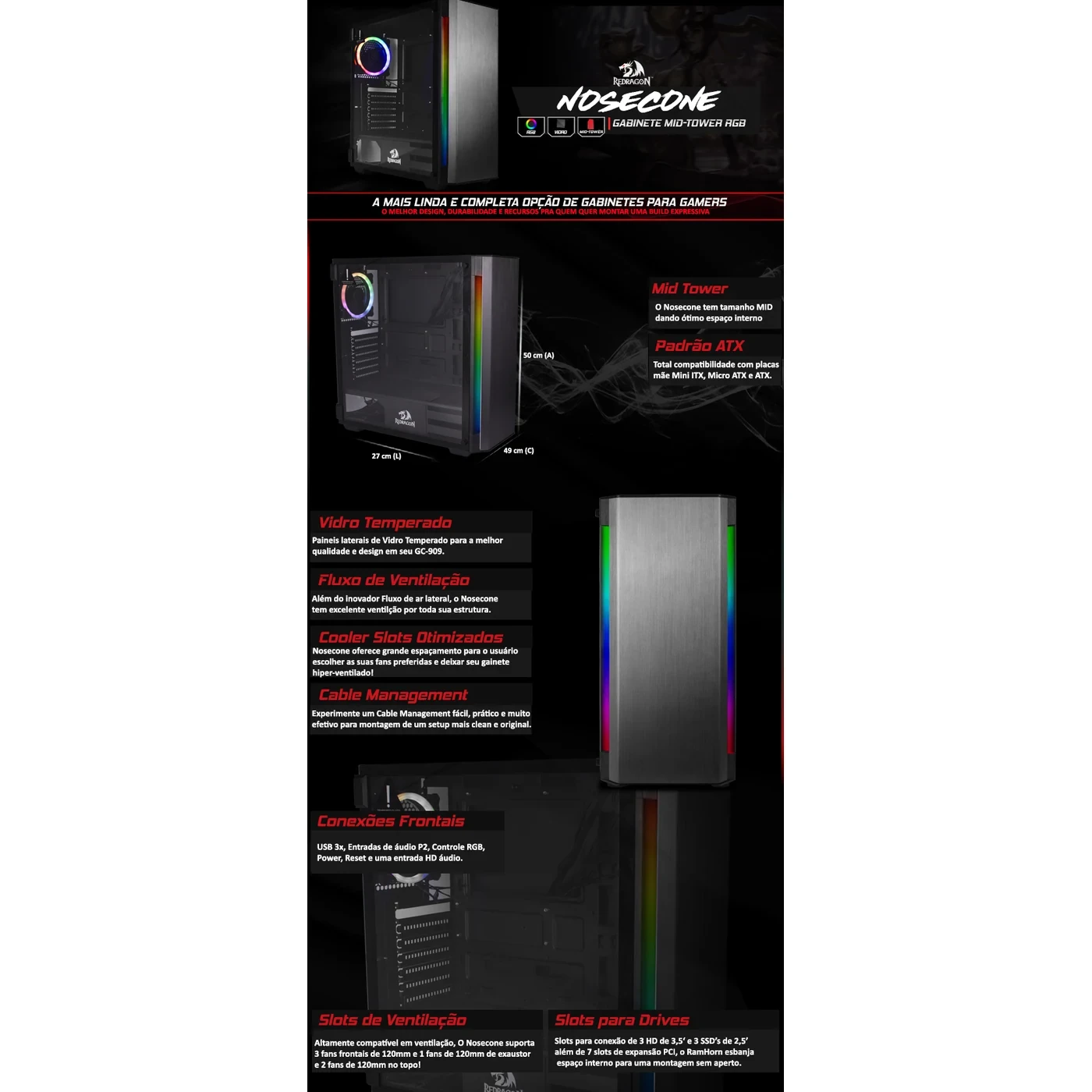 Gabinete Nosecone Preto GC-909