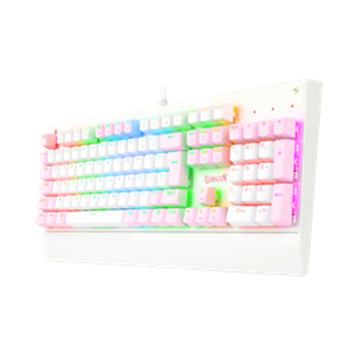 Teclado Mecânico Gamer Kala RGB Branco Com Rosa Switch Marrom ABNT2
