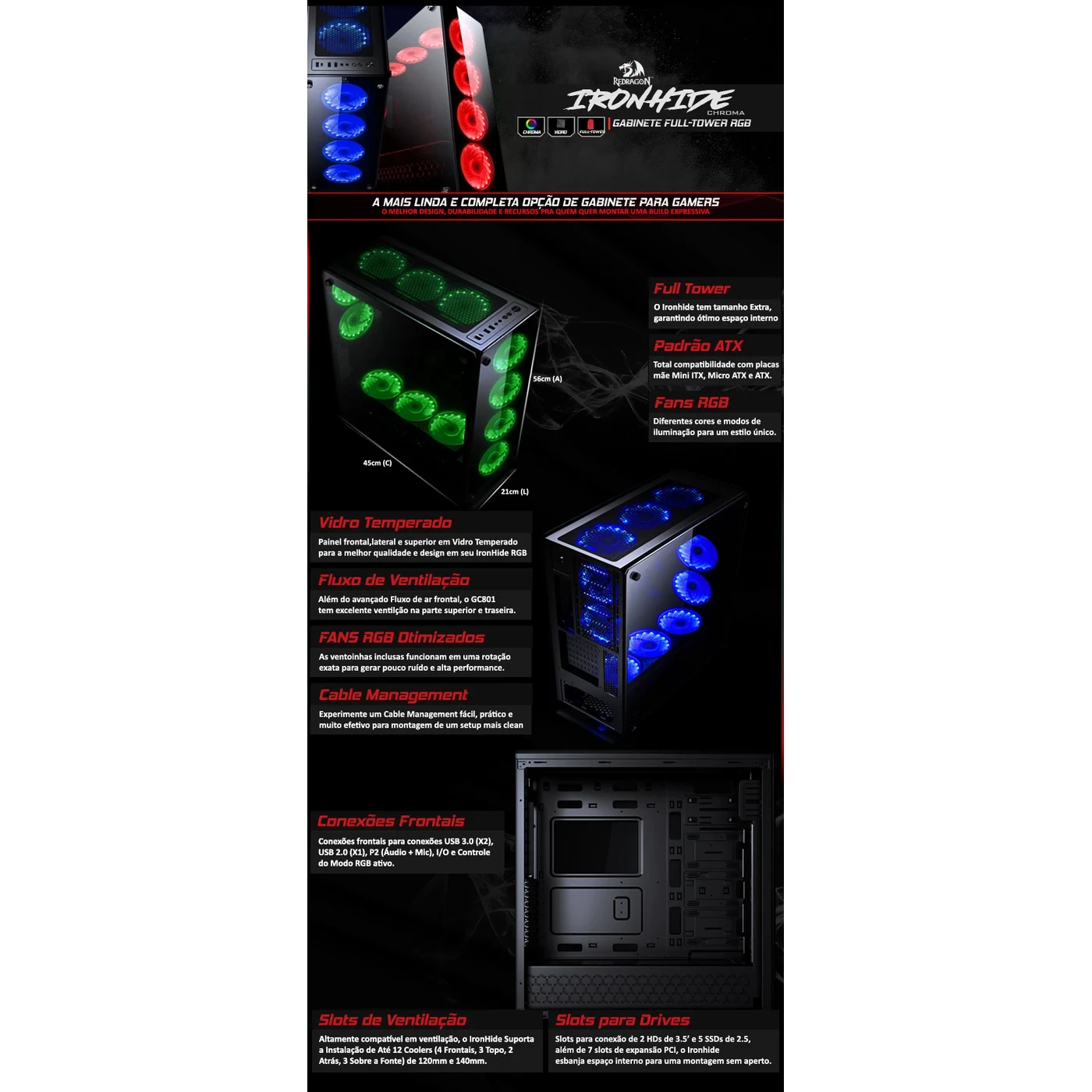 Gabinete Ironhide Preto GC-801