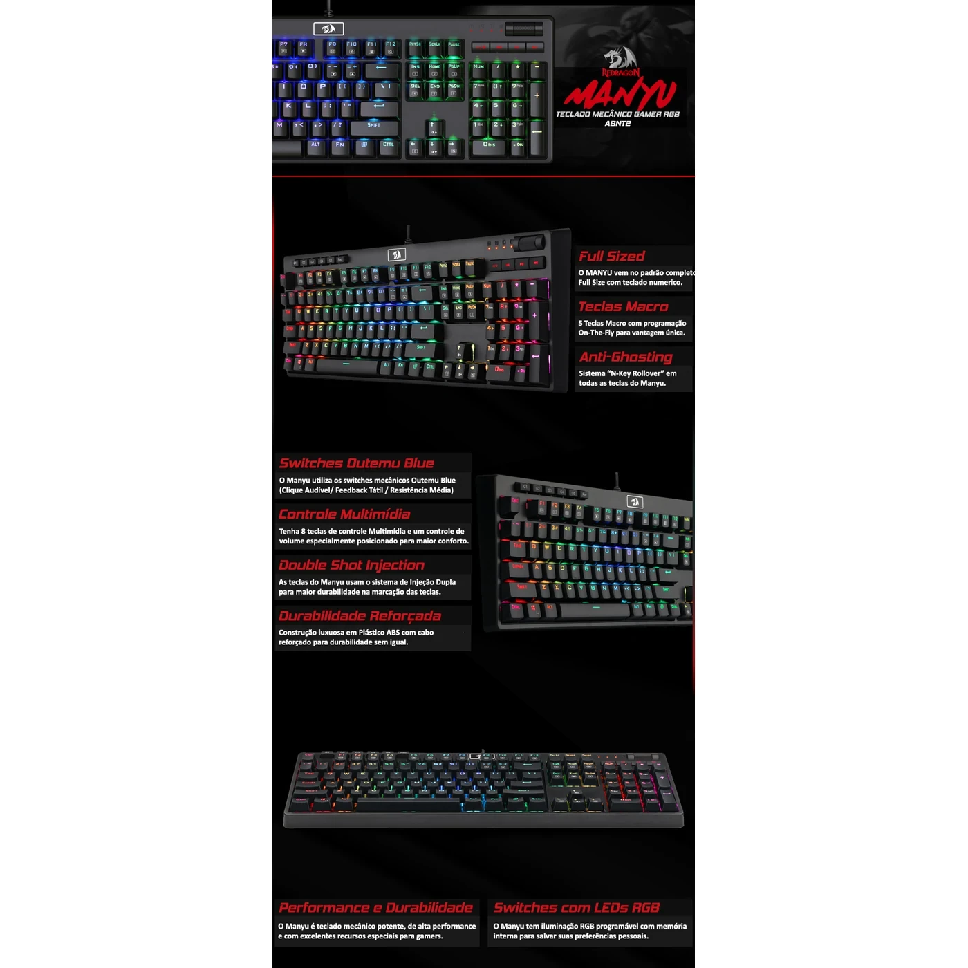 Teclado Mecânico Gamer Manyu RGB Pto Switch Azul ABNT2
