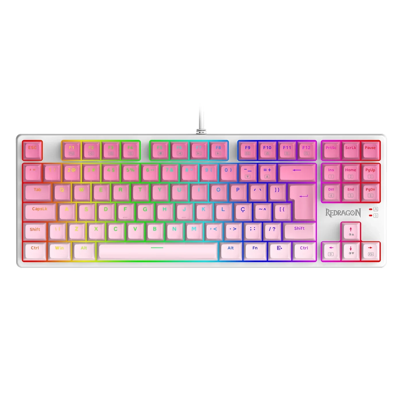 Teclado Gamer Redragon Daksa Branco E Rosa RGB Com Switch Marrom Modelo K576GP-RGB (pt-brown)