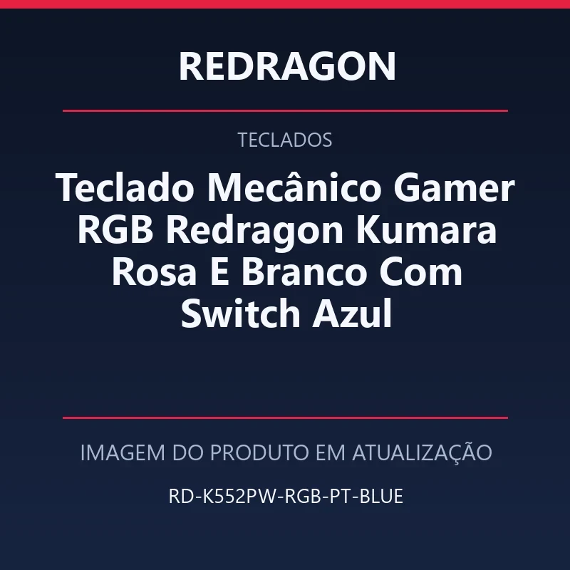 Foto em atualização para Teclado Mecânico Gamer RGB Redragon Kumara Rosa E Branco Com Switch Azul