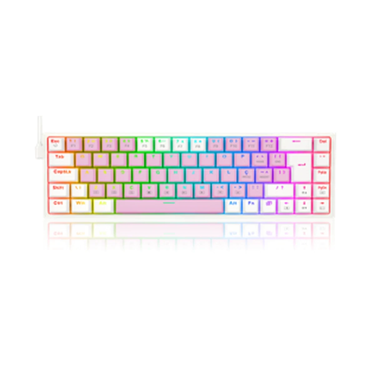 Teclado Mecânico Gamer Castor RGB Rosa Com Branco Switch Marrom ABNT2