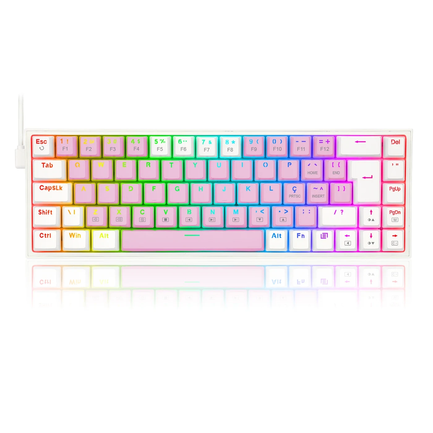Teclado Mecânico Gamer Castor RGB Rosa Com Branco Switch Azul ABNT2