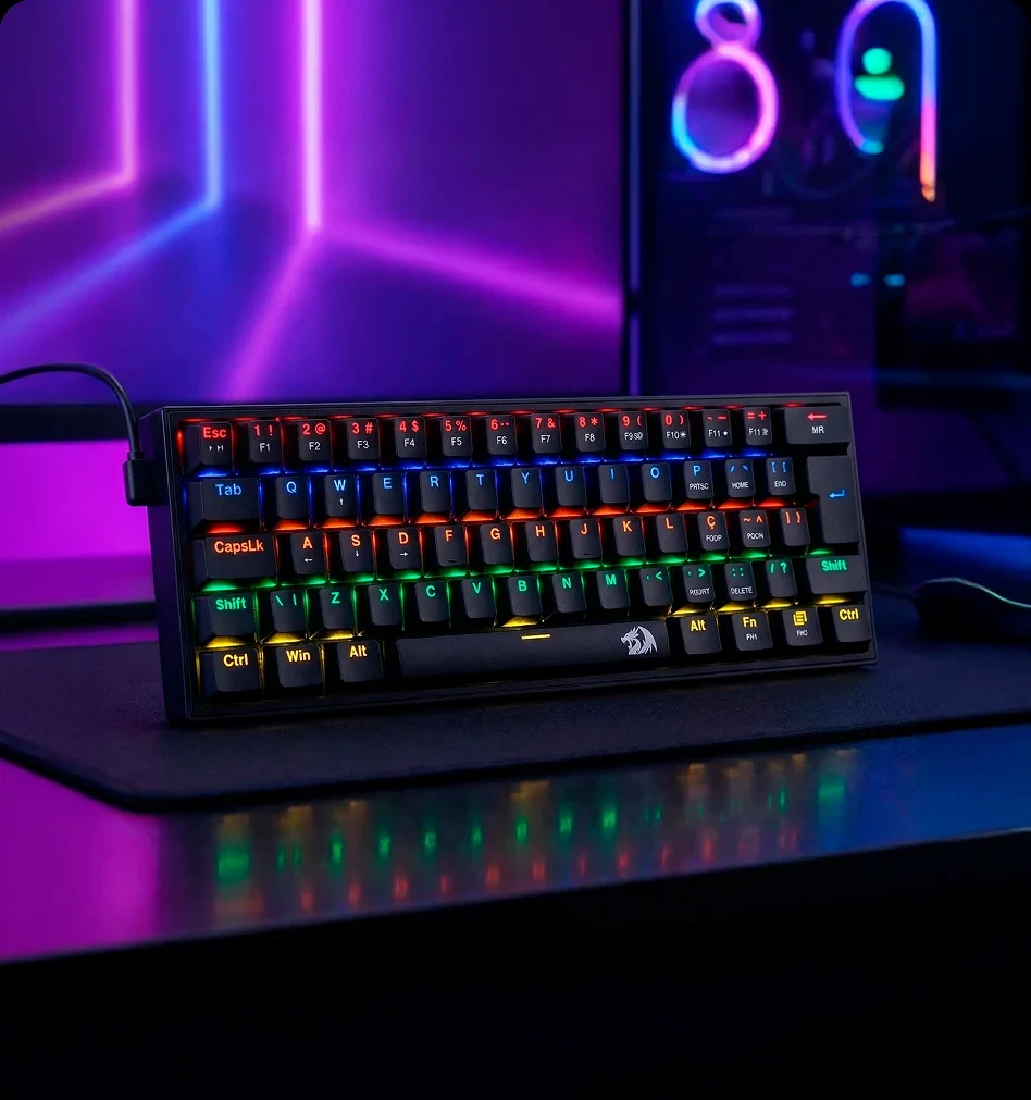 Teclado Mecânico Gamer Fizz Rainbow Preto Switch Azul