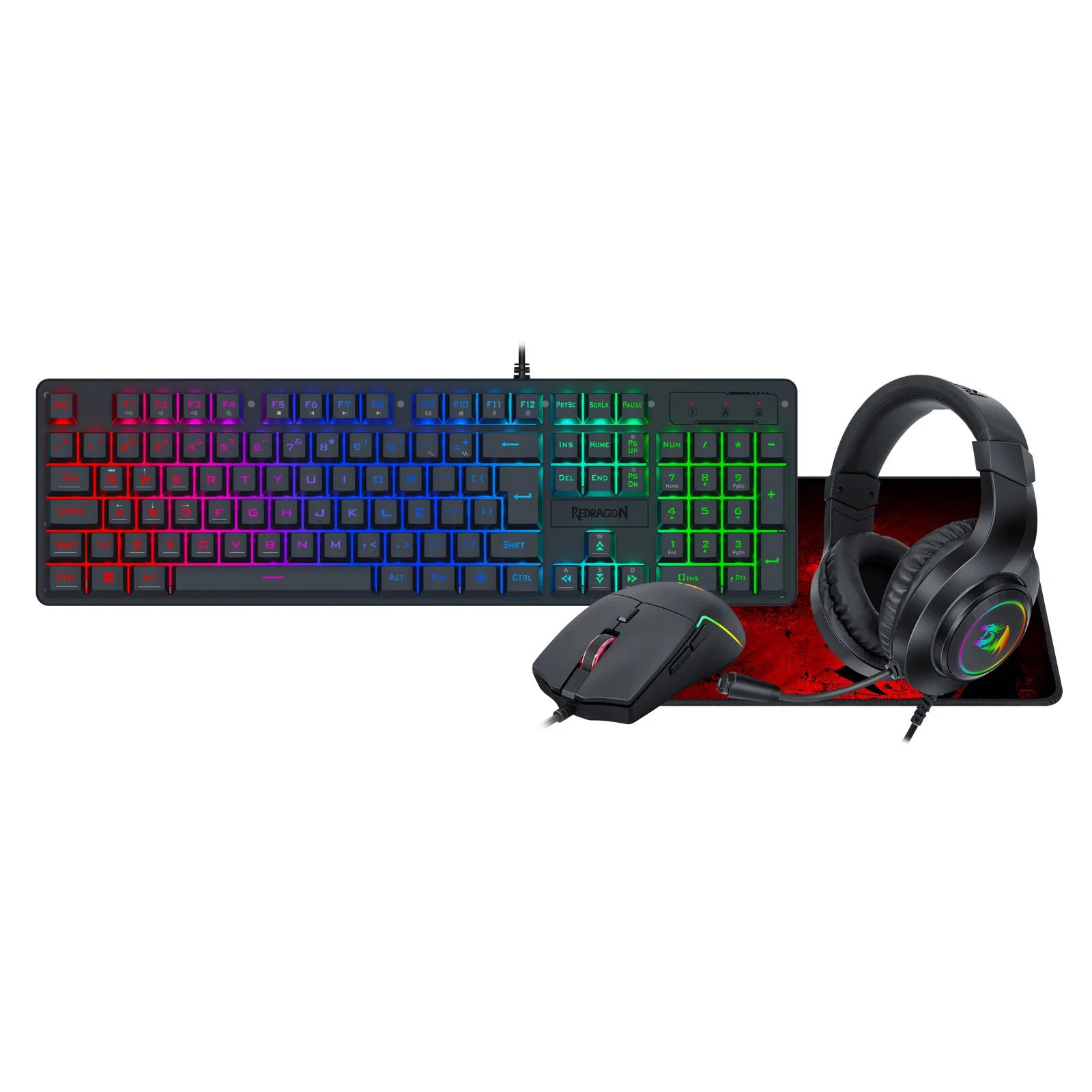 Combo Teclado + Mouse + Headset + Mousepad Redragon Essentials Preto S166