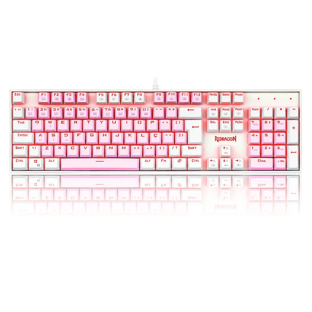 Teclado Mecânico Gamer Single Color Redragon Mitra Rosa E Branco Com Switch Azul