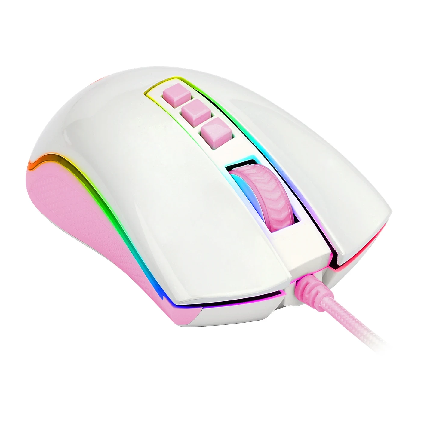 Mouse Gamer Cobra RGB Branco Com Rosa