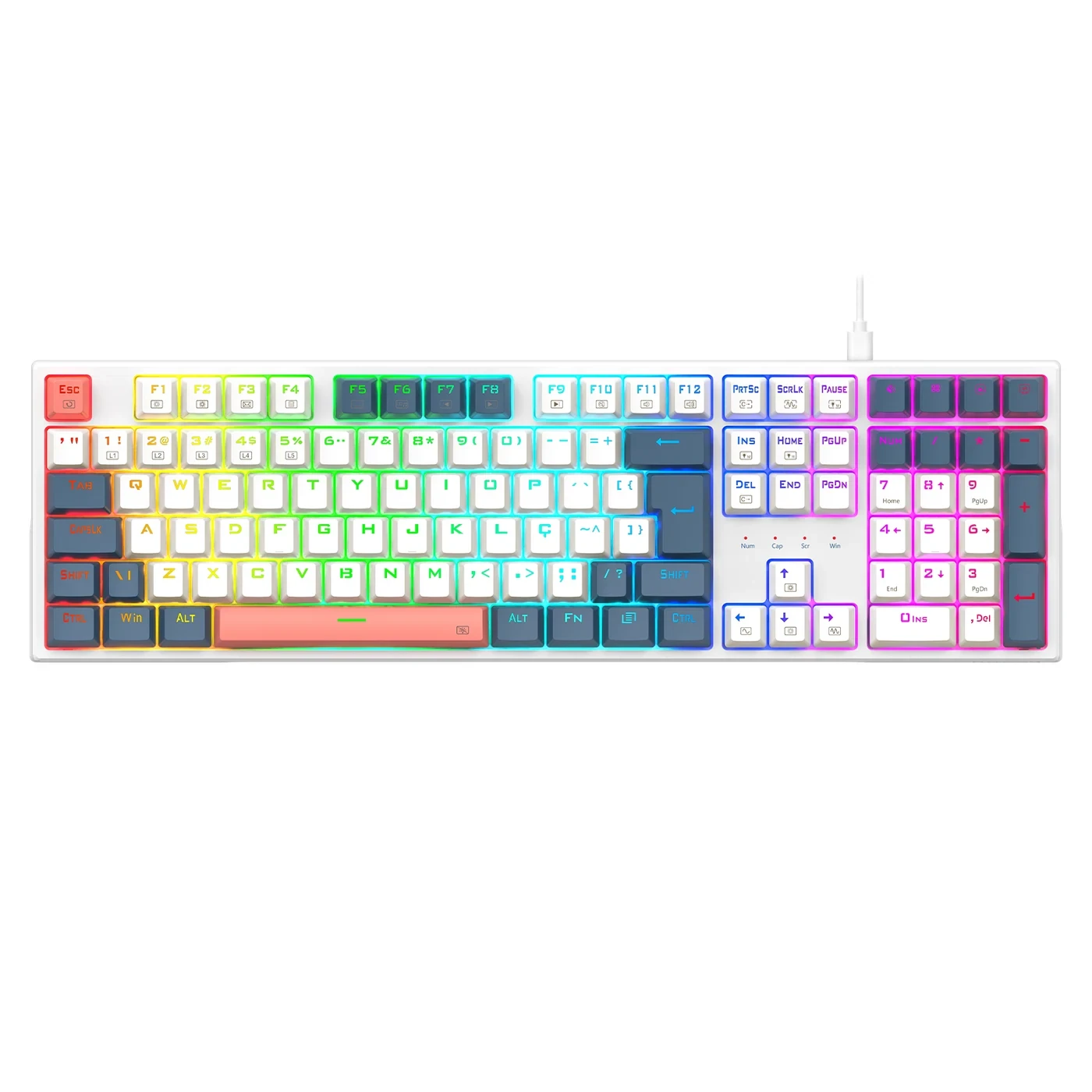 Teclado Mecânico Gamer Redragon Trundle RGB Branco, Azul E Rosa Switch Marrom