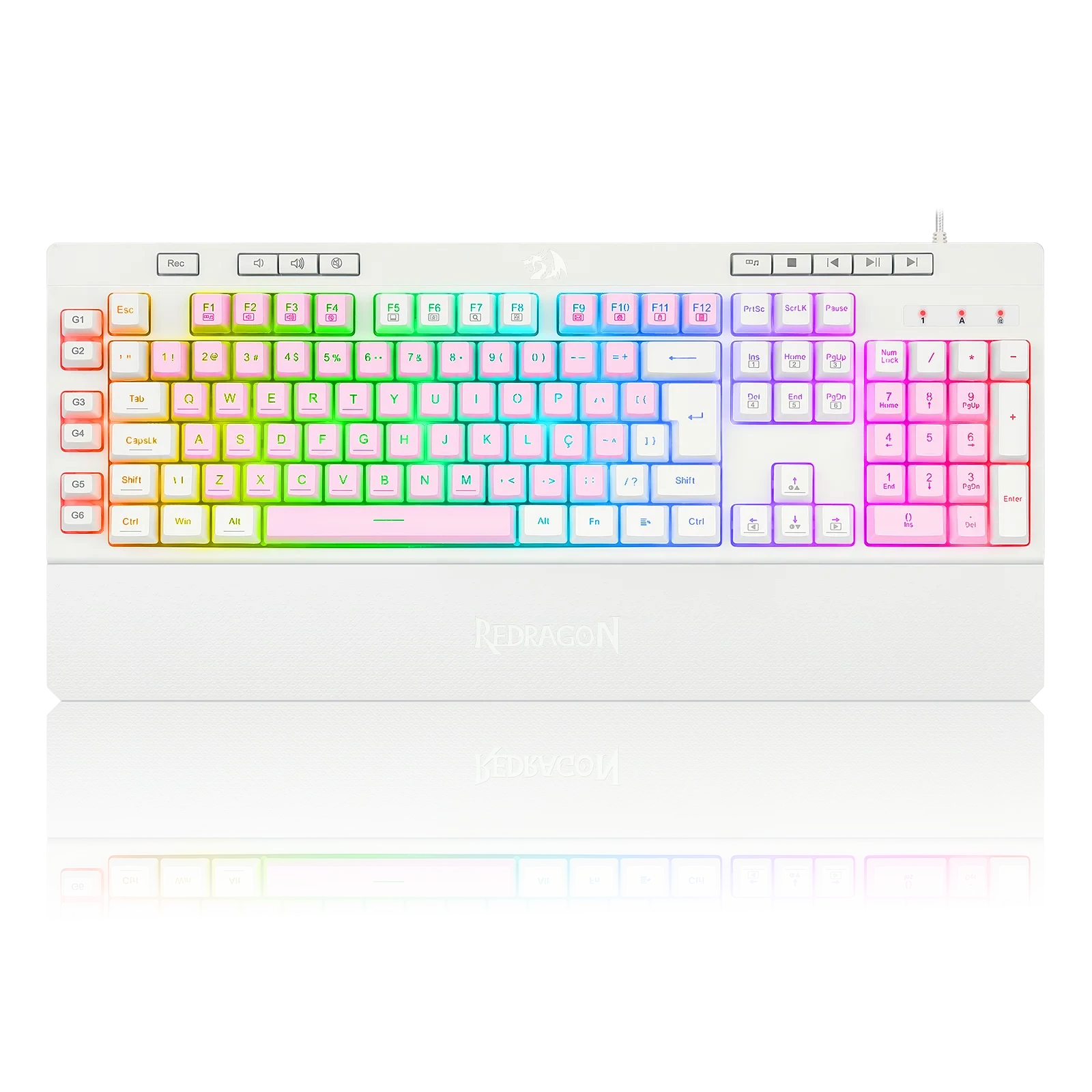 Teclado Membrana Gamer ABNT2 Shiva RGB Rosa Com Branco