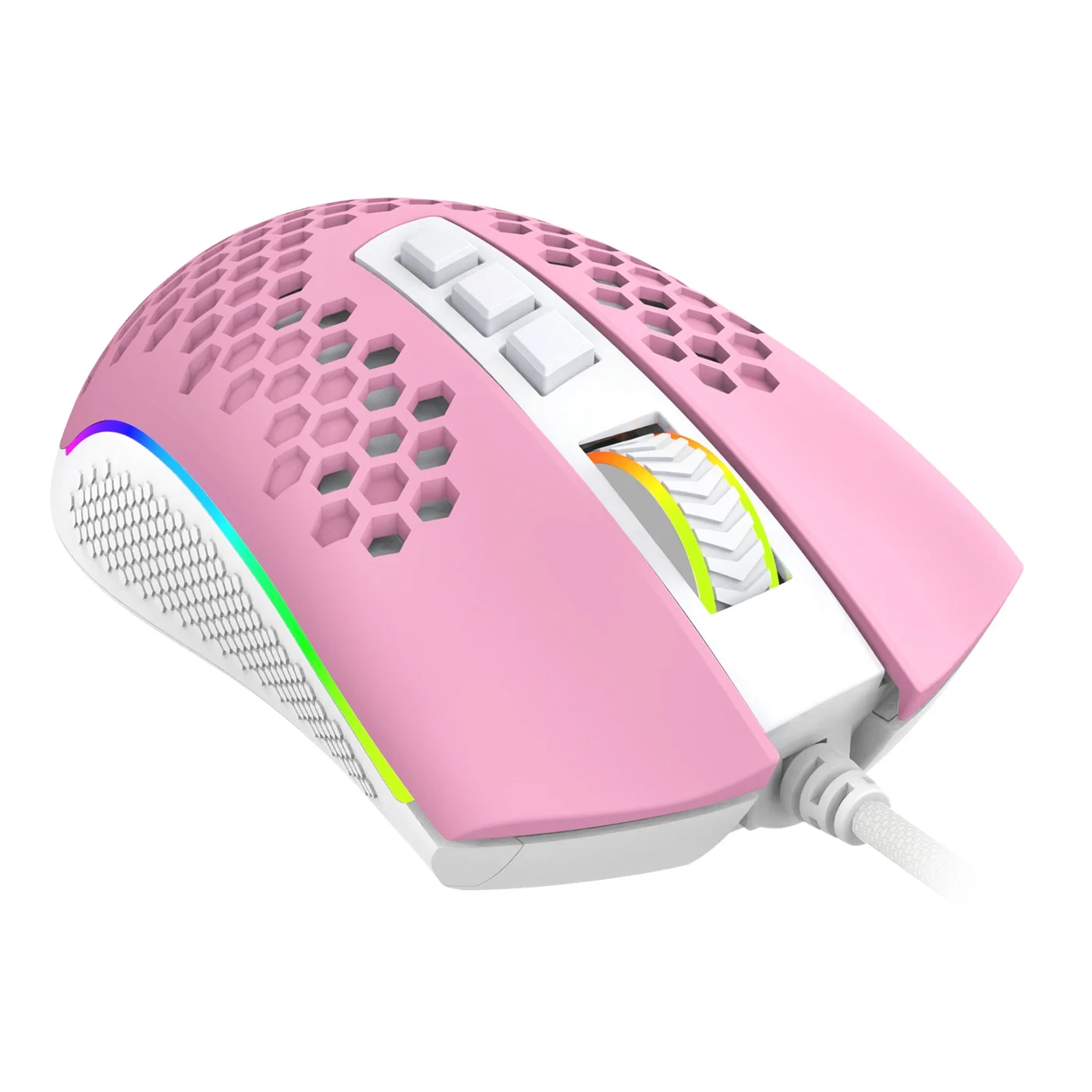 Mouse Gamer Redragon Storm RGB Rosa Com Branco