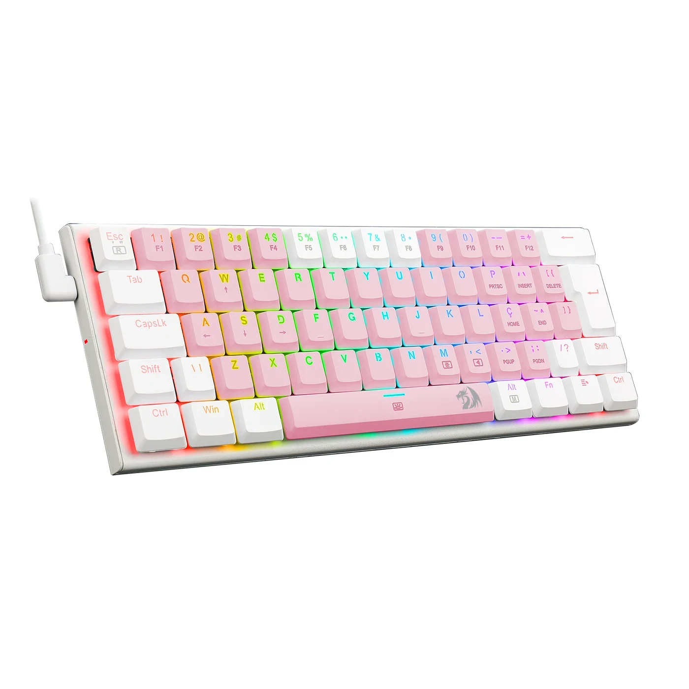 Teclado Mecânico Gamer Redragon Anivia Rosa Com Branco RGB Com Switch Azul ABNT-2