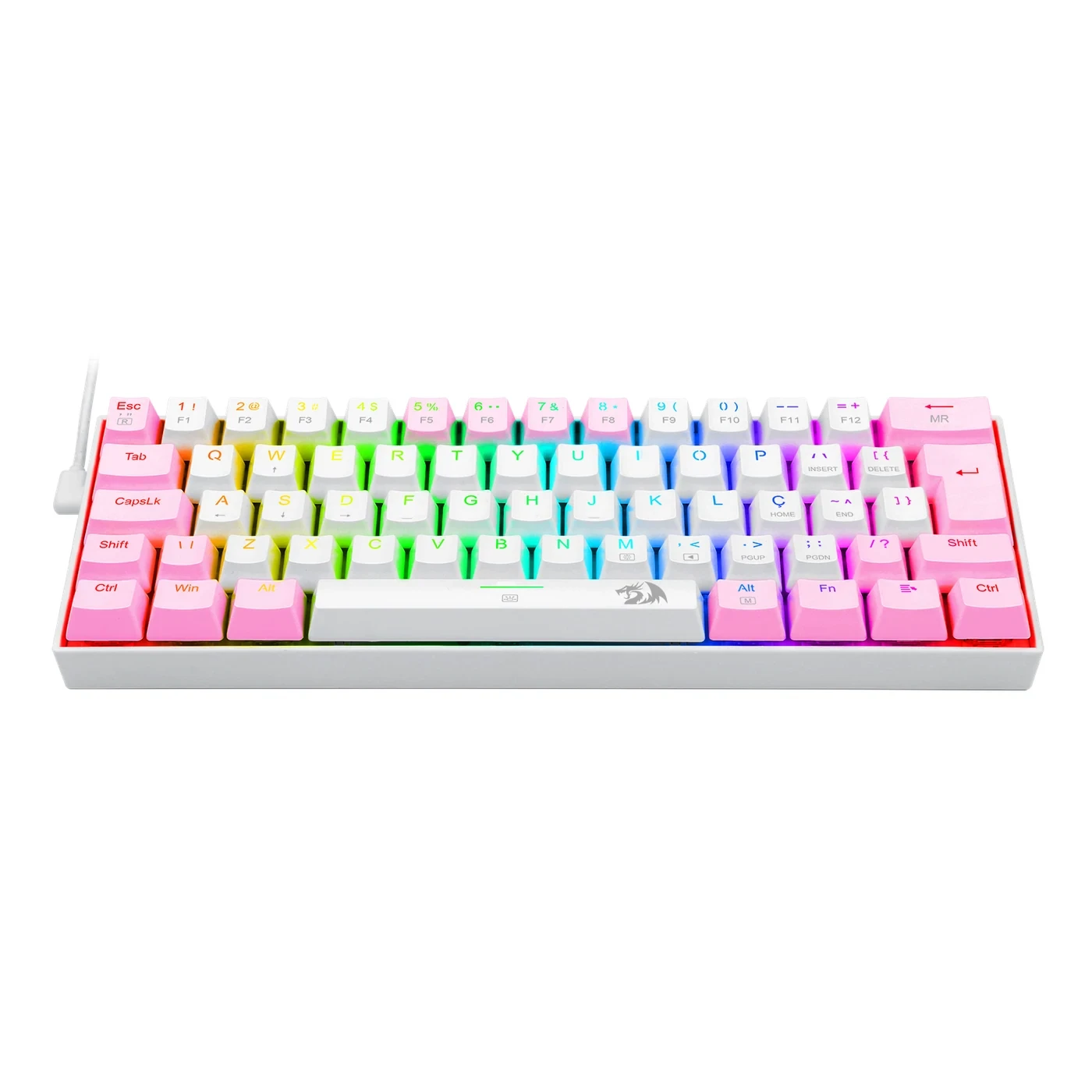 Teclado Mecânico Keyboard Redragon Dragonborn Branco E Rosa RGB Switch Azul