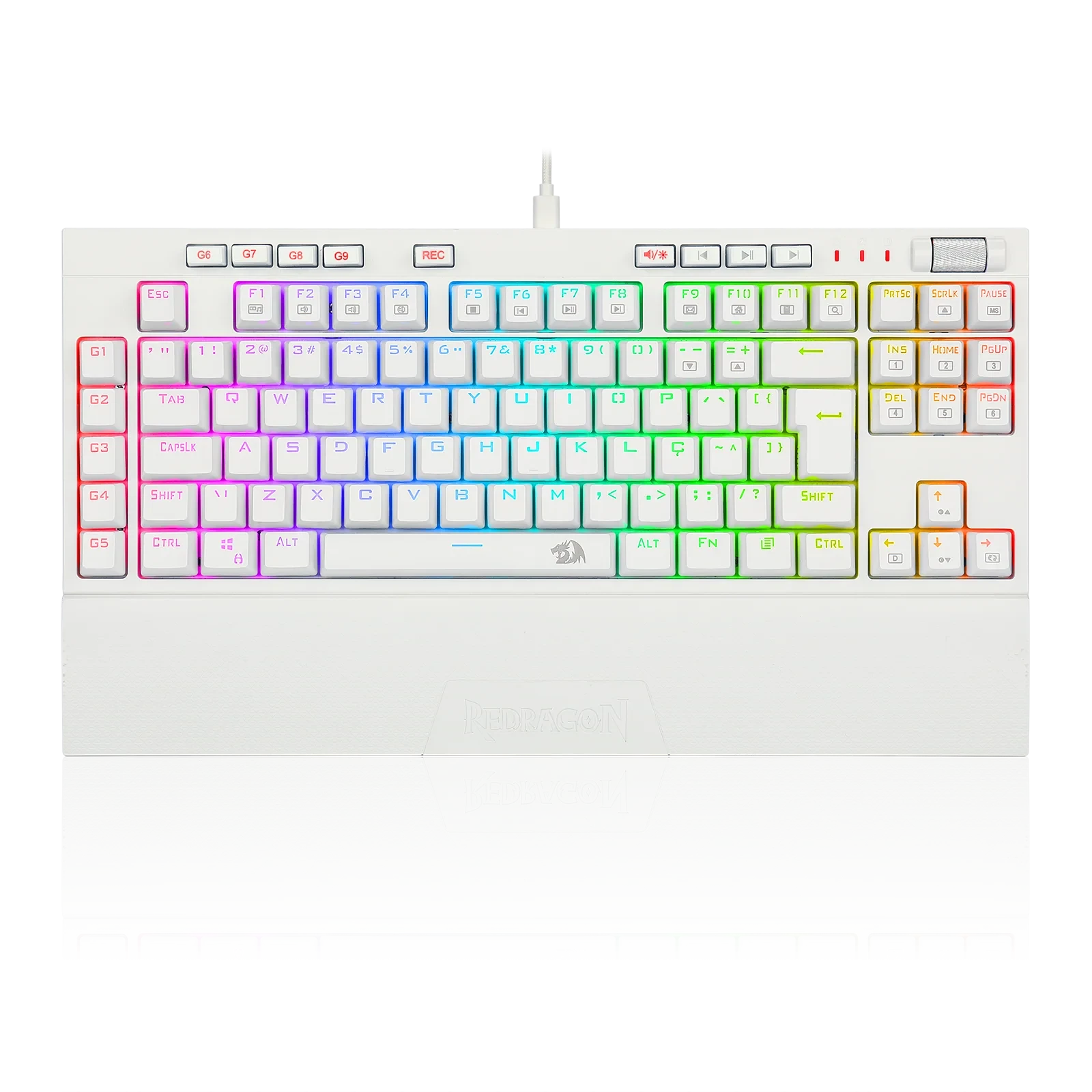 Teclado Óptico Mecânico RGB Redragon Broadsword PRO Branco Switch Azul