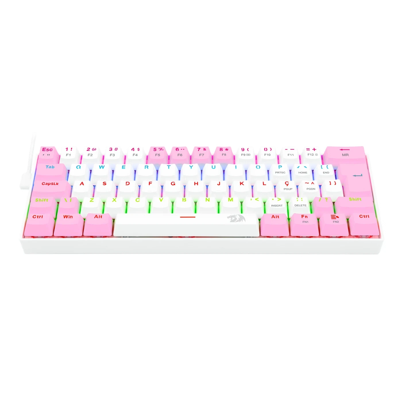 Teclado Gamer Redragon Lakshmi Rainbow Branco E Rosa Com Switch Azul