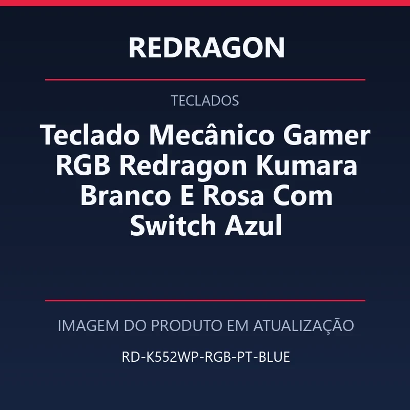 Foto em atualização para Teclado Mecânico Gamer RGB Redragon Kumara Branco E Rosa Com Switch Azul