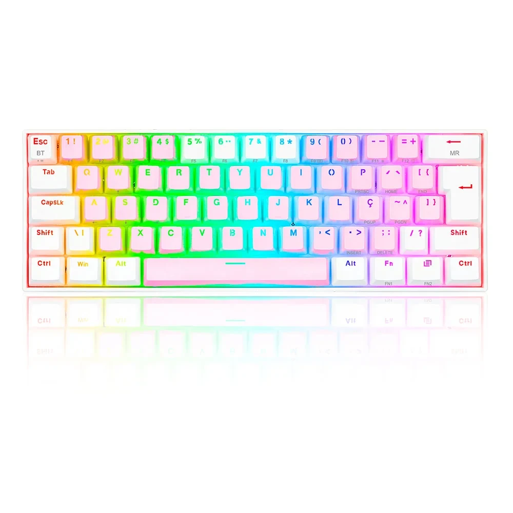 Teclado Mecânico Gamer Draconic PRO RGB Rosa E Branco Switch Marron ABNT2