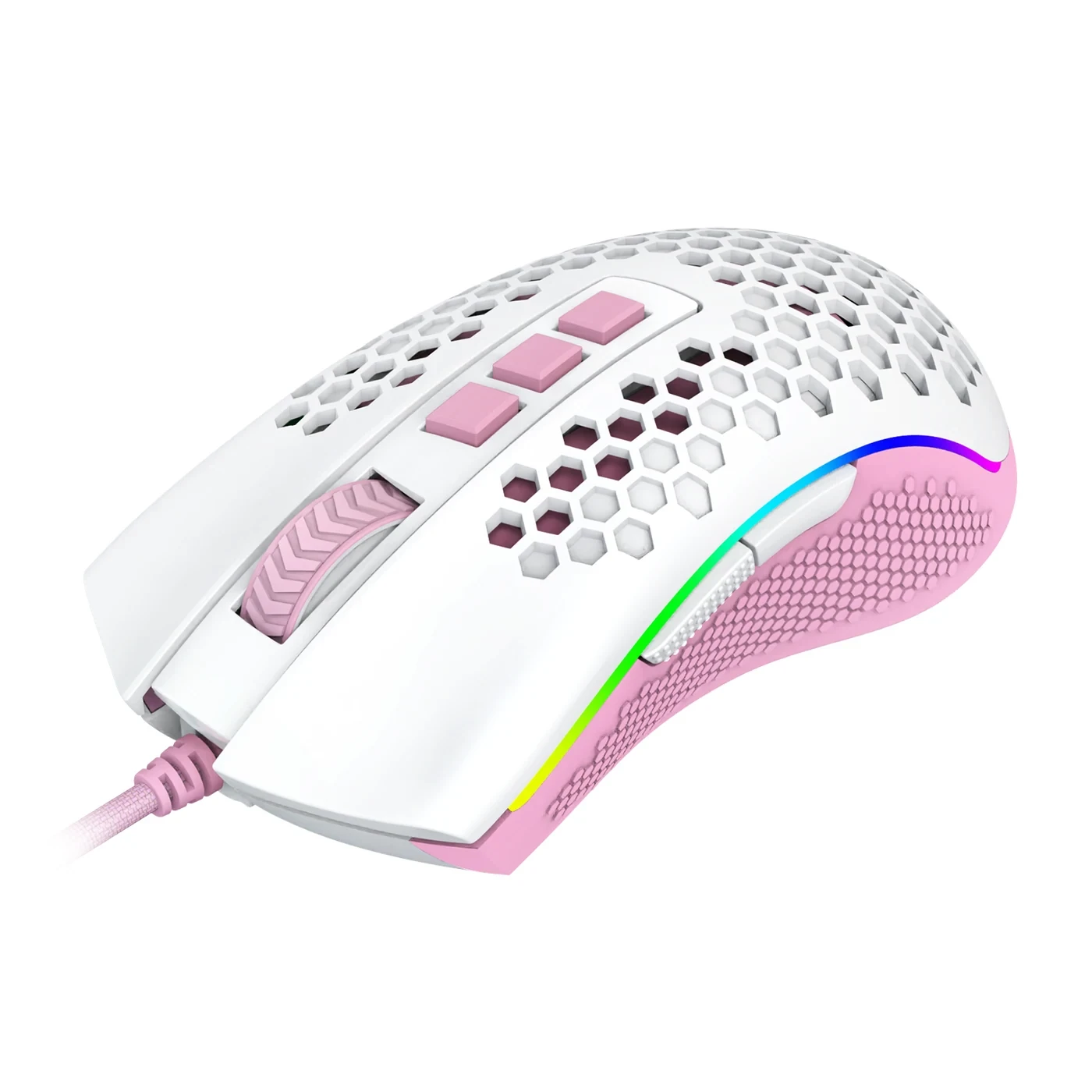 Mouse Gamer Redragon Storm RGB Branco Com Rosa