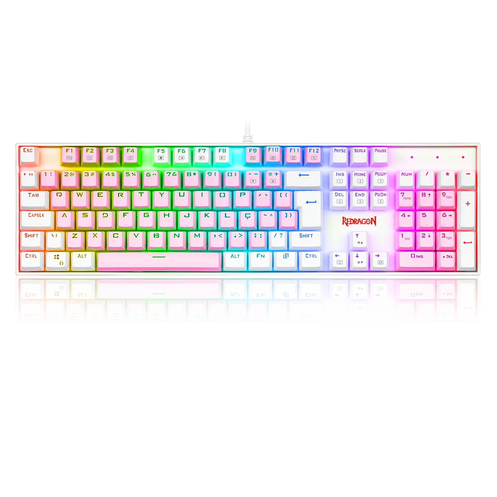 Teclado Mecânico Gamer Redragon Mitra Rosa E Branco RGB Com Switch Azul