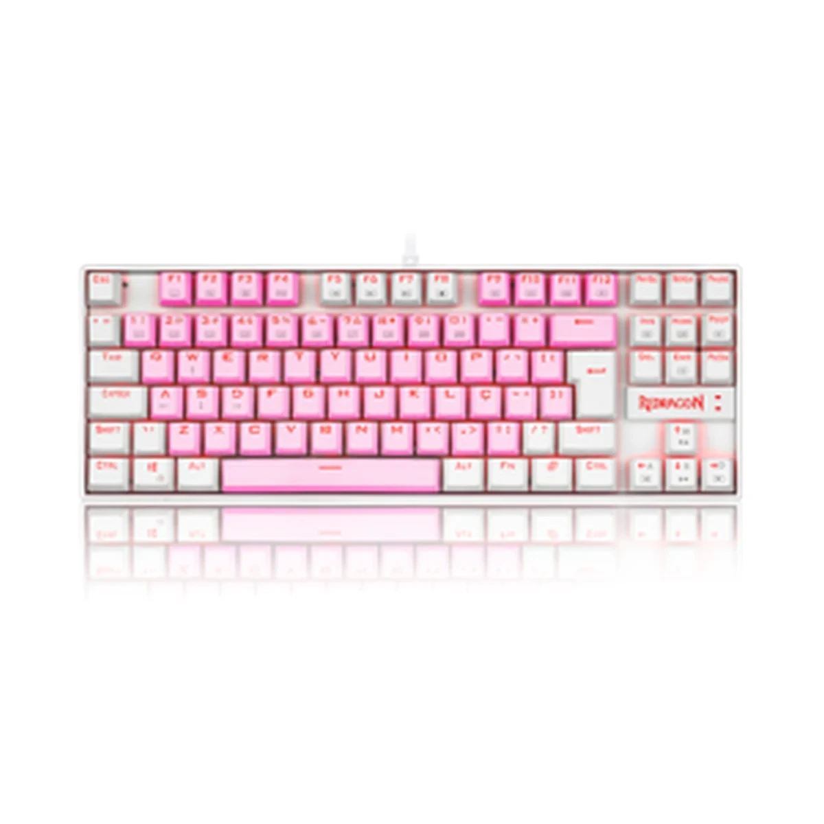 Teclado Mecânico Gamer Single Color Redragon Kumara Branco E Rosa Com Switch Azul