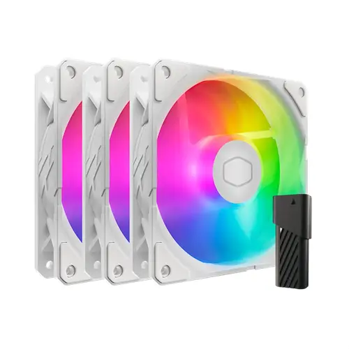 KIT COM 3 COOLER PARA GABINETE 12CM SICKLEFLOW EDGE BRANCO ARGB COOLER MASTER