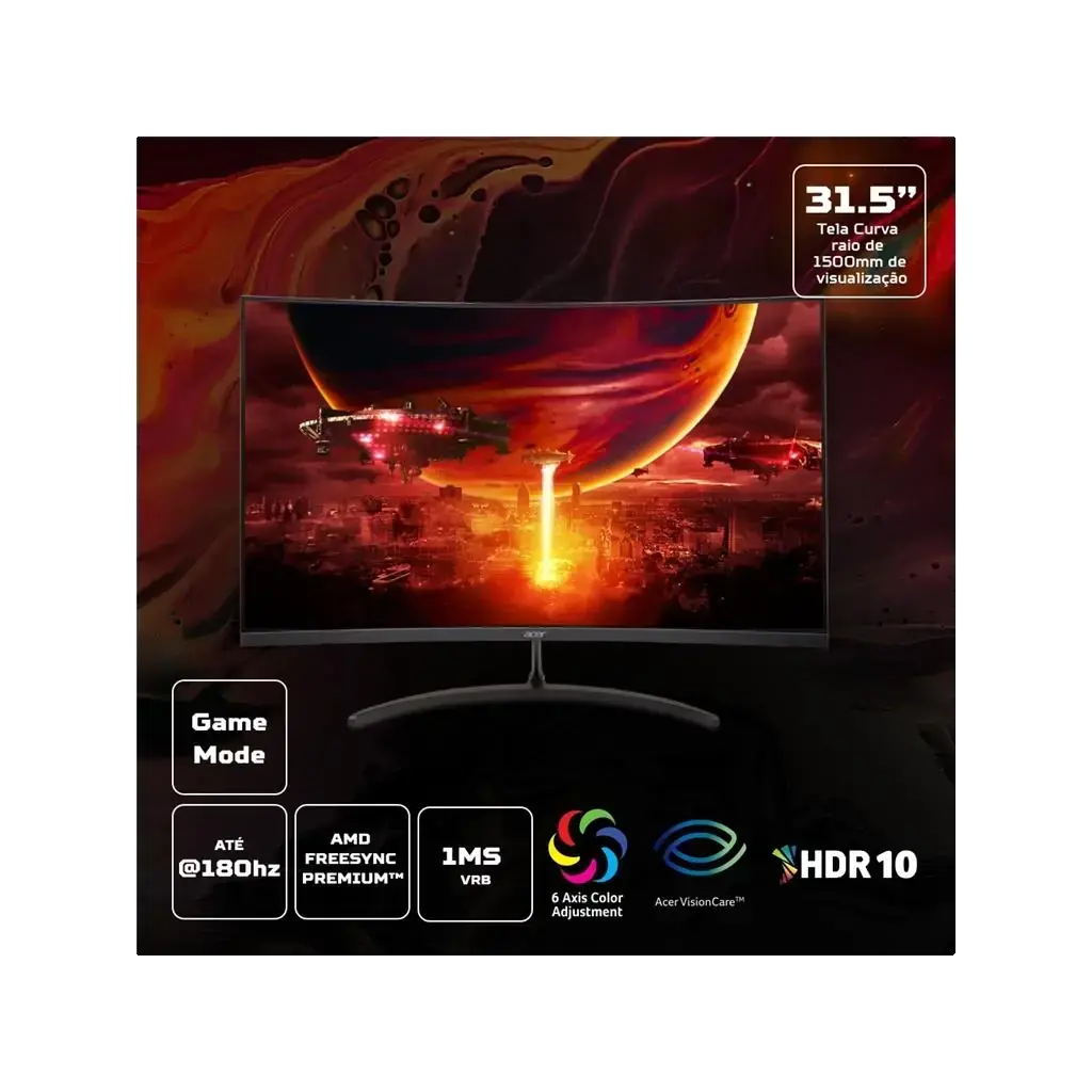 Monitor Gamer Acer Nitro 31.5" Curvo VA FHD 180Hz 1ms