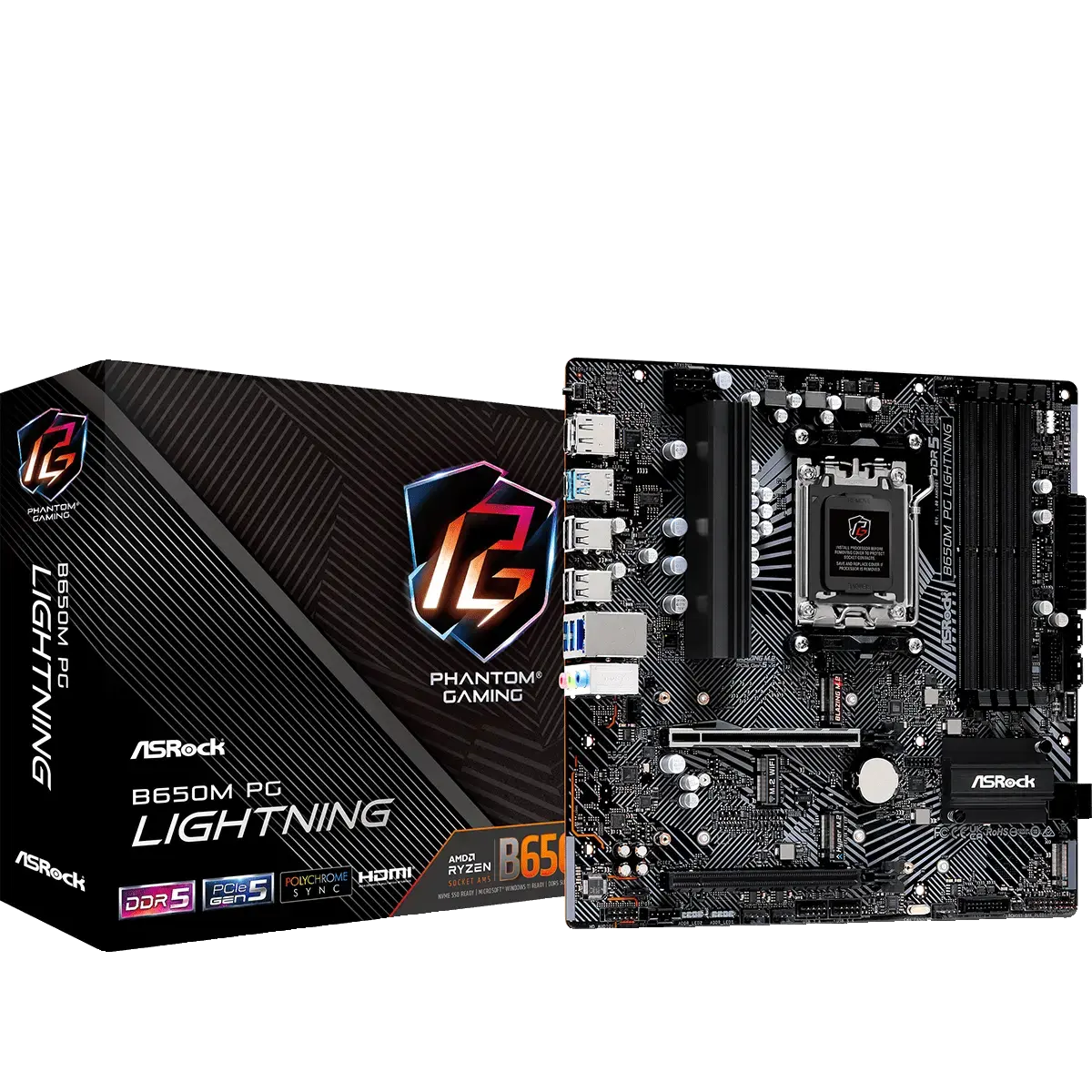 Placa-Mãe ASRock B650M PG Lightning — AM5, DDR5, mATX