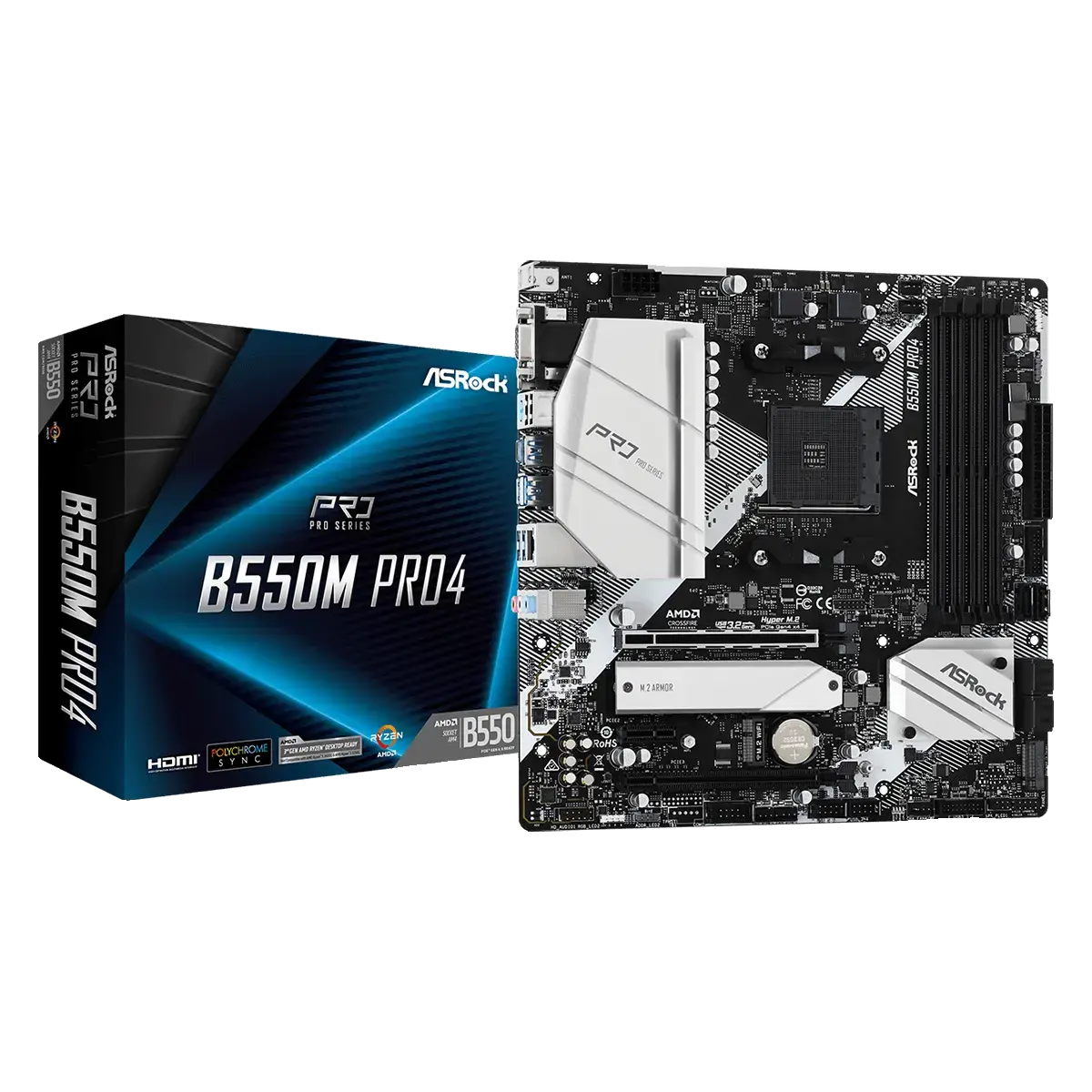 PLACA MAE ASROCK B550M PRO4 - RYZEN AM4 - DDR4 - MATX - M.2 - VGA/HDMI/DISPLAYPORT