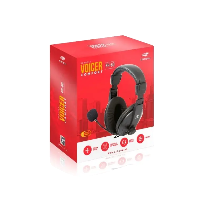HEADSET P2 VOICER COMFORT PH-60BK PRETO C3TECH