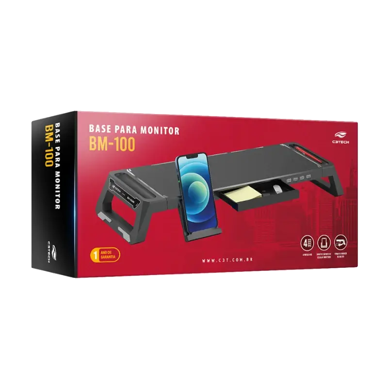 SUPORTE PARA MONITOR 4 USB BM-100BK PRETO C3TECH
