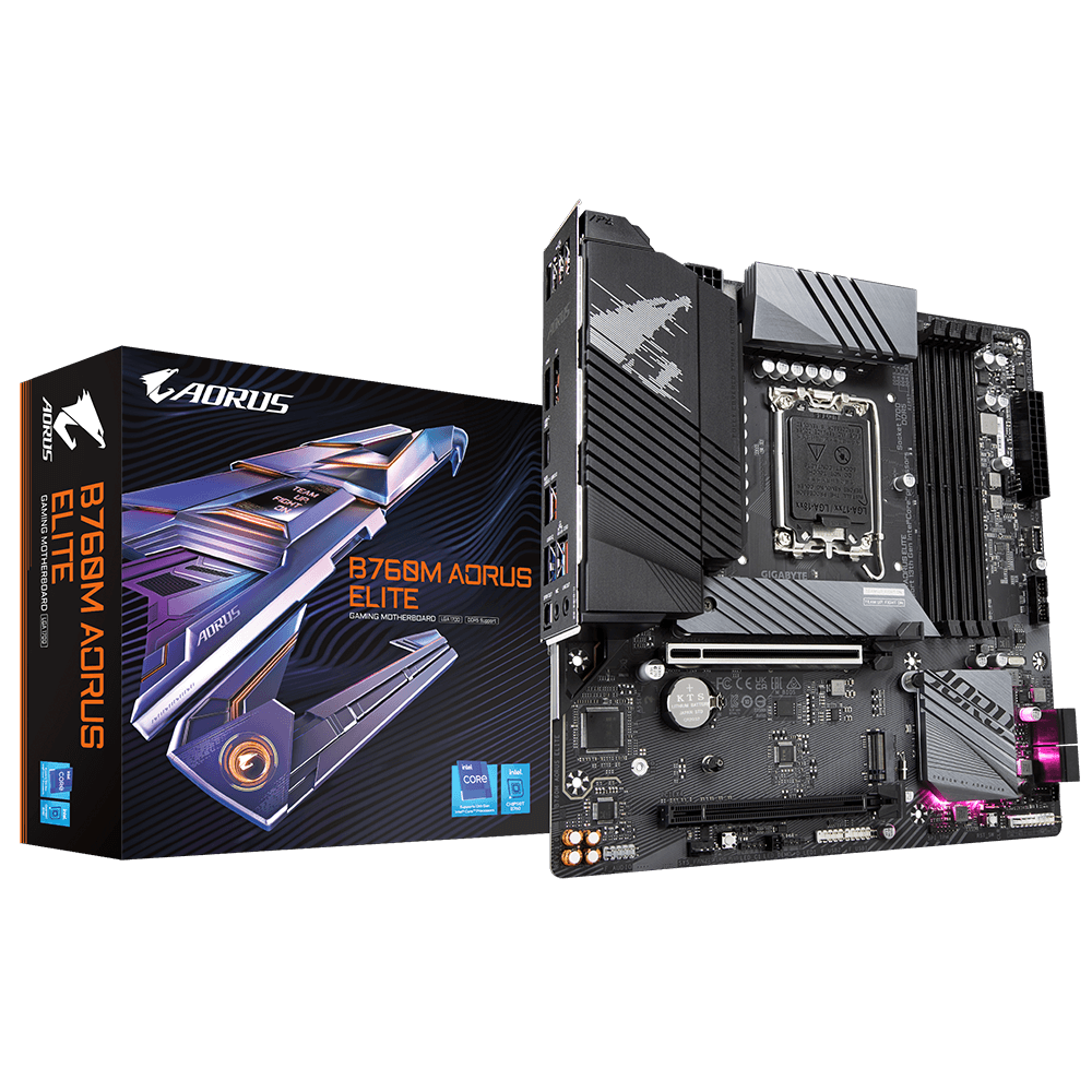 PLACA MAE GIGABYTE B760M AORUS ELITE - INTEL 1700 - DDR5 - MATX - M.2 NVME - HDMI/DISPLAYPORT